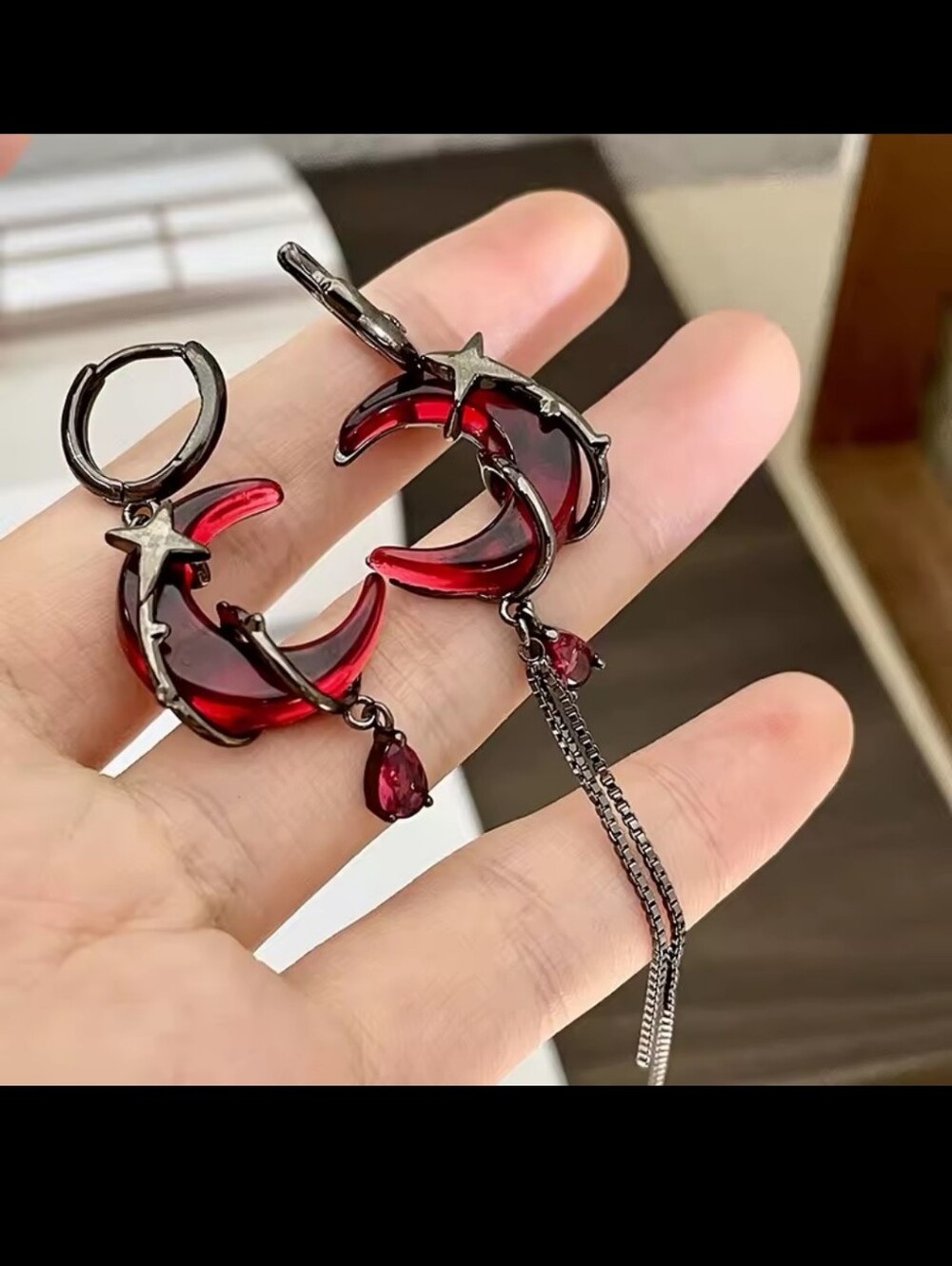 Red Crescent Blood Moon Earrings